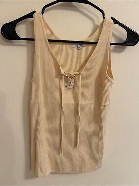Verve Cream Ribbed Lace-Up Tank Top
